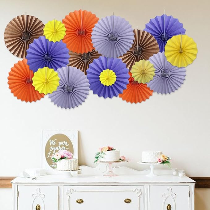 Brown Party Decorations,Brown Wedding Decorations for Party Events Accessories,Brown Birthday Decorations,Boho Party Decoration,Fall Decorations 16in Hanging Paper Fans 30 Color DIY Set(Brown)