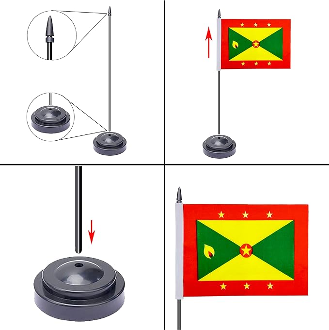 WXTWK 2 Pack Grenada Flag Grenada Deluxe Desk Flag Set - Mini Small Grenada Table Office Flags with Black 12" Solid Pole Stand Base Classroom Meeting Desktop Decorations