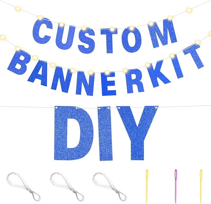 TaoBary 112 Pcs DIY Letter Kit Glitter Customizable Banner Letters Include 107 Letters and Numbers 3 Rope and 2 Needles for Birthday Halloween Christmas Wedding Valentine Party Decor(Dark Blue)
