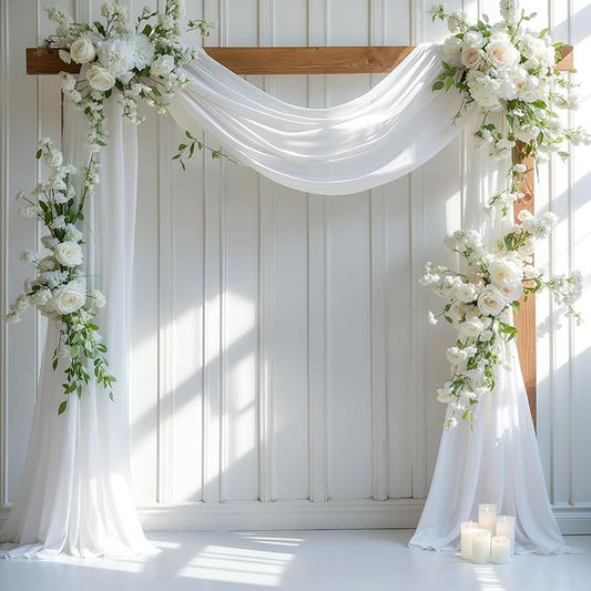 Wedding Arch Draping Fabric,2 Panel 28" x 19Ft White Arch Drapery Sheer Backdrop Curtain for Wedding Ceremony Party Ceiling Decor
