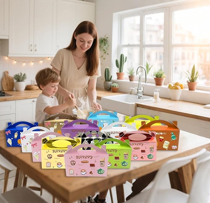 30-Pack Gable Treat Boxes with Handles, 6" Pop-Up Party Favor Gift Boxes for Birthday,Wedding,Baby Shower, Eco-Friendly Candy,Cookie,Goodie Bags for Kids, Bachelorette Decor(Black and White)