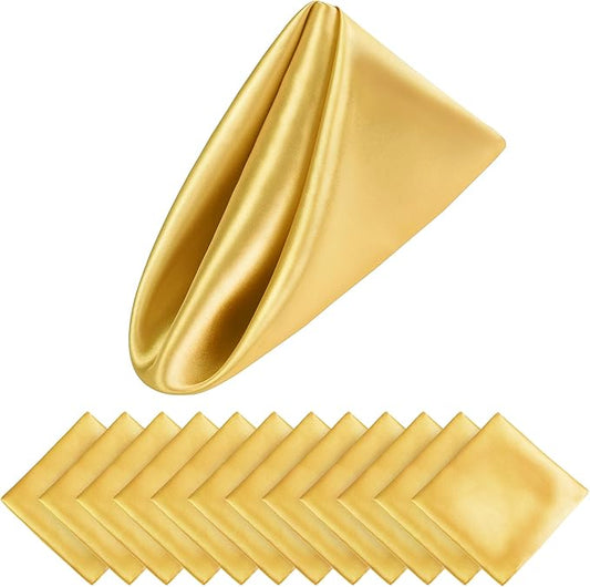 Aneco 12 Pieces Satin Napkin Square 20 x 20 Inches Dinner Napkins Weddings Party Napkin Soft Table Napkins for Romantic Weddings Party Dinner Decoration (Gold)