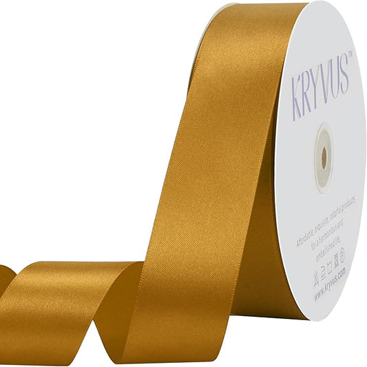 Gold Satin Ribbon 1-1/2 inch X Continuous 100 Yards, Single Face Polyester Ribbon Perfect for Gift Wrapping, Flower Bouquet, Wedding Decor, Crafts, Bow Making, Sewing and More