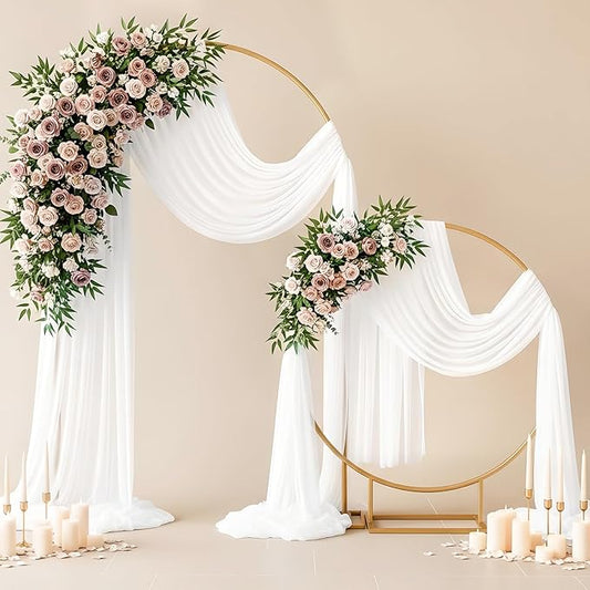 Wedding Arch Draping Fabric 29" x 19Ft Sheer Drapes for Backdrop Wedding Ceremony Reception Ceiling Decor Curtain Baby Bridal Shower Decoration (White, 2 Panels)