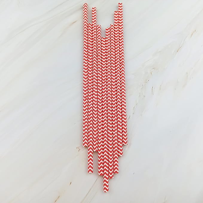 YAOSHENG Premium Disposable Waves Striped Drinking Paper Straws, Pack 100 Red Waves Paper Straws for Cocktail Party Supplies,Birthday,Bridal/Baby Shower,Juice,Shakes (Red Waves)