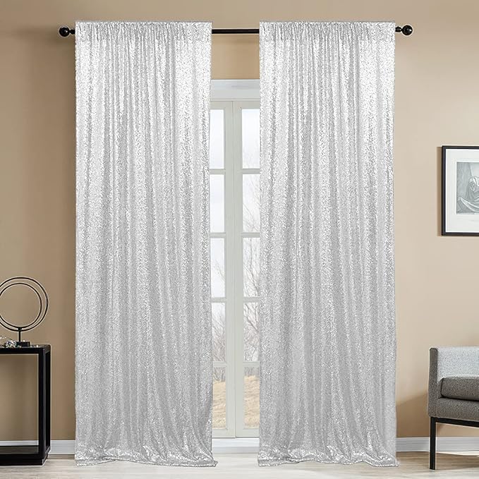 Silver Sequin Photography Backdrop Curtains 2FTx8FT 2 Sequin Backdrop Curtains Panels Sparkly Background Drapes for Party Birthday