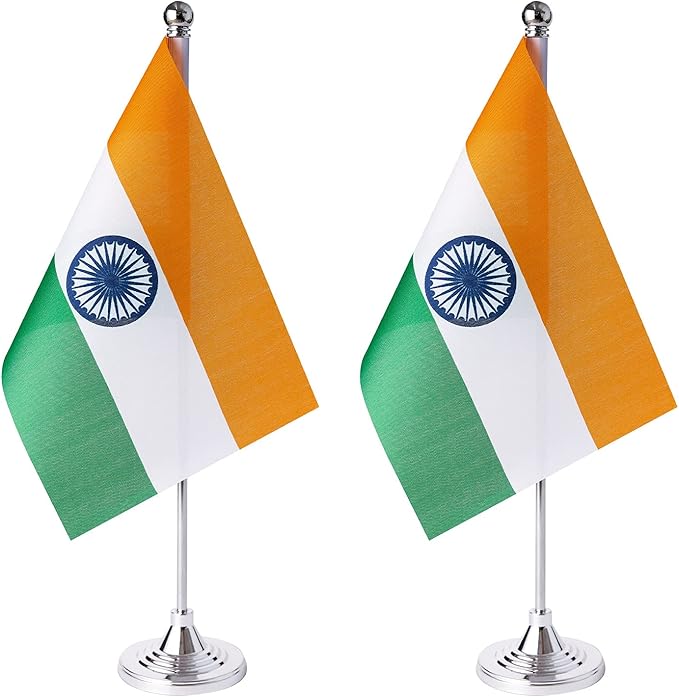 ZXvZYT 2 Pack India flag Indian Table Flag Small Mini Indian Desk Flags With Stand Base,International Festival Events Celebration Decorate,Home office Decorations