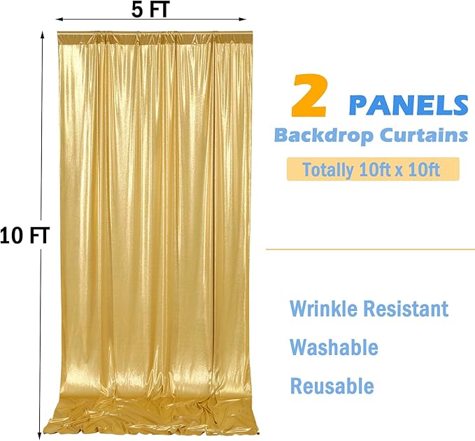 10ft x 10ft Gold Sequin Backdrop Curtain for Parties, Wrinkle Free Thick Glitter Photo Backdrop Drapes 2 Panels 5x10FT Shimmer Back Drop Cloth Shiny Fabric for Wedding Birthday Photography Background