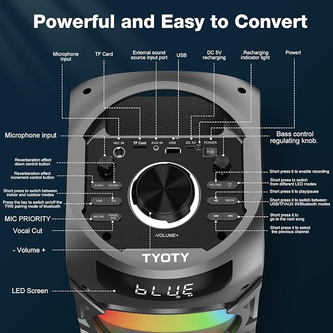 Portable Bluetooth Speaker 100W Big Powerful Wireless Boombox TWS Pairing Loud Stereo Sound Deep Bass Large Party Speakers with Subwoofer LED Lights for Outdoor Home Camping