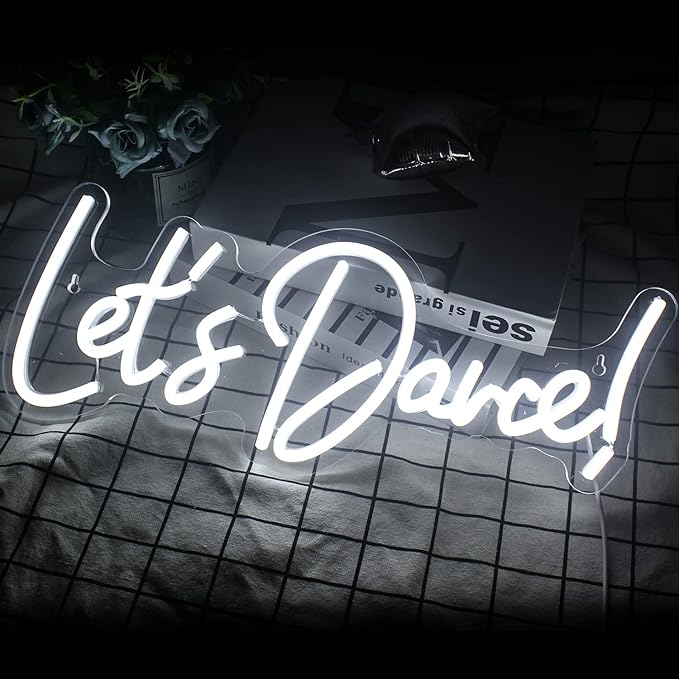 Let's Danced Neon Signs Let's Dance Neon Light Up Sign White Led Word Light Sign Neon Sign Wedding for Dancing Party,Bar Accessories,Valentines' Day,Birthday Party