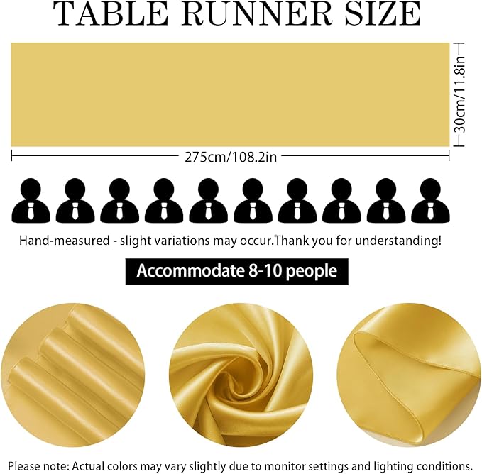 SHEJIZE 20 Pack Light Gold Satin Table Runner 12x108 Inches Long, Bright Silky Smooth Satin Table Runner Table Decor for Wedding Banquet Christmas Prom Event Birthday Party