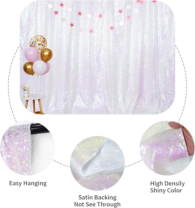 SquarePie Sequin Backdrop Curtain Not See Through Thick Glitter Background for Party 10FT x 10FT Iridescent