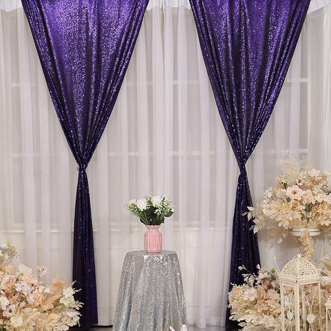 SquarePie Sequin Backdrop Curtain 2FT x 8FT Purple 2pcs Background for Wedding Halloween Party Christmas