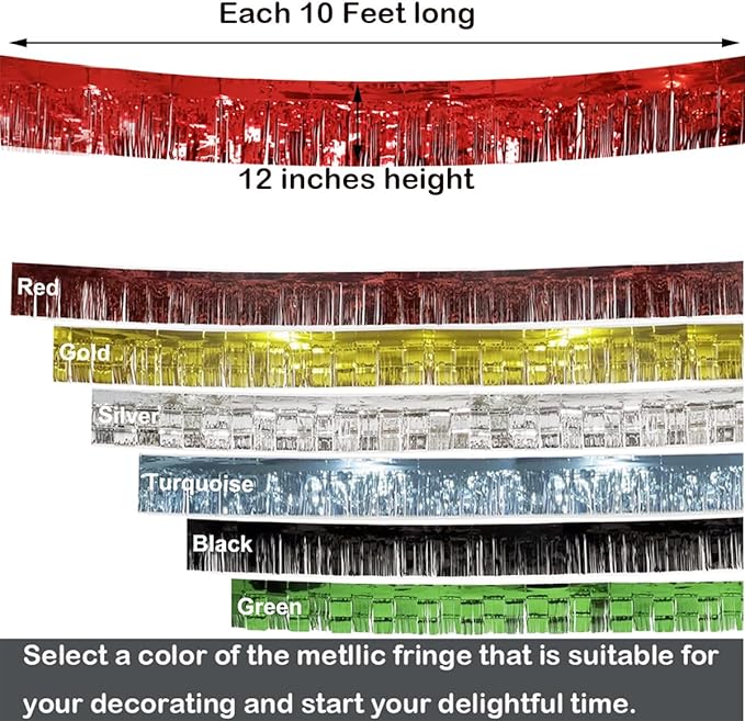4 Pack Total 40 Feet Foil Fringe Garland Metallic Wall Hanging Drapes Tassel Skirting Tinsel Streamers Decorations for Parade Float Trailer Mardi Gras Party Birthday Wedding (Red)