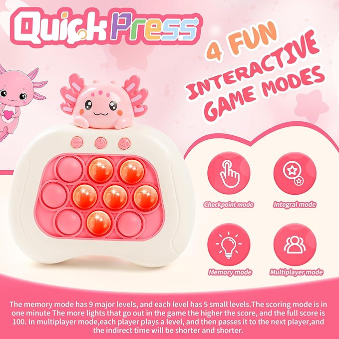 Axolotl Pop Game Fidget Toy,Teen Girl Gifts Trendy Stuff,Quick Push Game Pop Bubble Up Toys for Kids,Axolotl Gifts for 5 6 7 8 9 10 11 12 Year Old Birthday, Halloween,Christmas, Valentines Gift