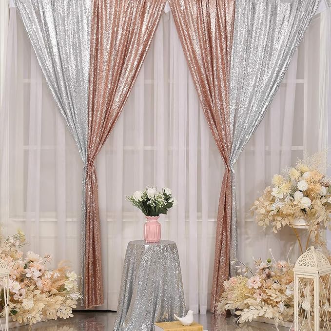SquarePie Sequin Curtain 2 Panels 2FT x 8FT Rose Gold Backdrop Background for Wedding Party Christmas