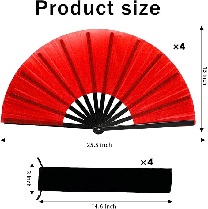 13inch Large Rave Fan Popping Clacking Fans for Line Dancing,Hand Fans for Women Foldable,Boots on The Ground Fan,Portable for Outdoor,Wedding,Party,Decoration (4pcs red)