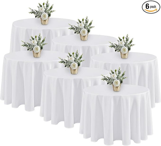Fitable 6 Pack White Round Table Clothes - 90 Inches in Diameter - Stain Resistant and Washable Tablecloths, Polyester Fabric Table Covers for Wedding, Party, Banquet, Gathering
