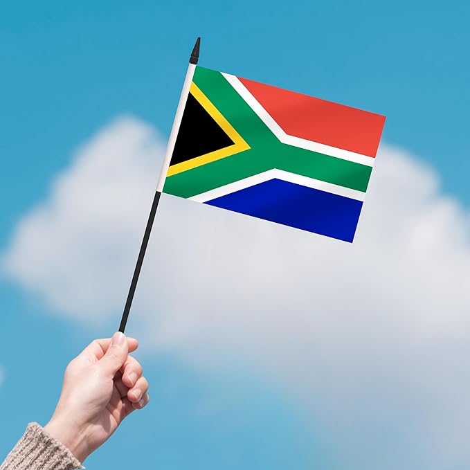 2 Pack South Africa Desk Flag Set, South Africa Desktop Small Miniature Table Office Flag with 12" Black Pole and Black Base, Offices, Classroom, Home, Festival Decoration (South Africa)