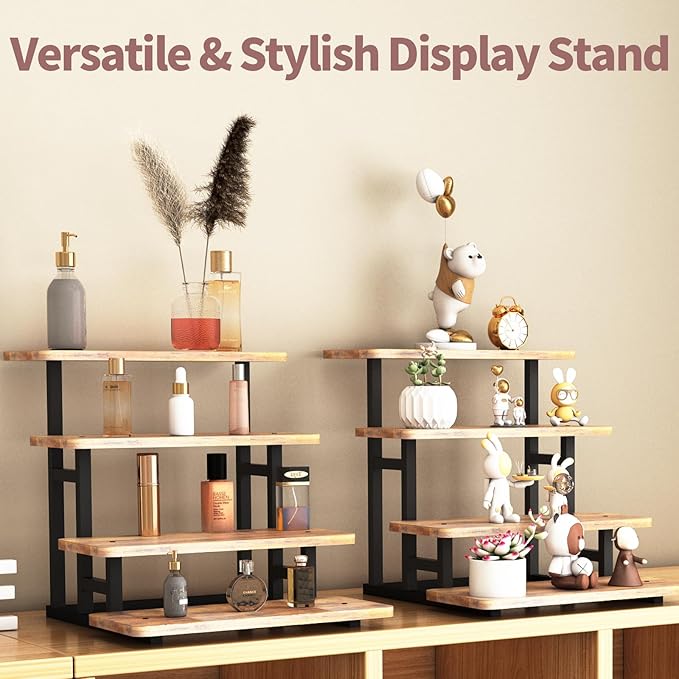 Cupcake Stand for 50 Cupcakes, 4 Tier Wooden Risers Display Stands Stepped Dessert Table Display Set with Metal Frame Tiered Tray Stand Serving Trays for Party Farmers Market Display