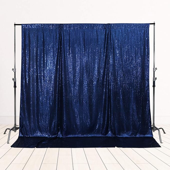 SquarePie Sequin Backdrop Not See Through Thick Stain Background for Photography Glitter Curtain Party 7FT x 7FT Navy Blue