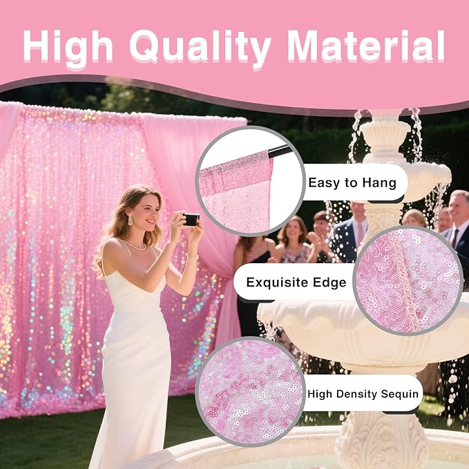 VOK Pink Sequin Backdrop Curtains 4 Panels 2FTx8FT Glitter Photography Background for Wedding Birthday Christmas Party Decorations