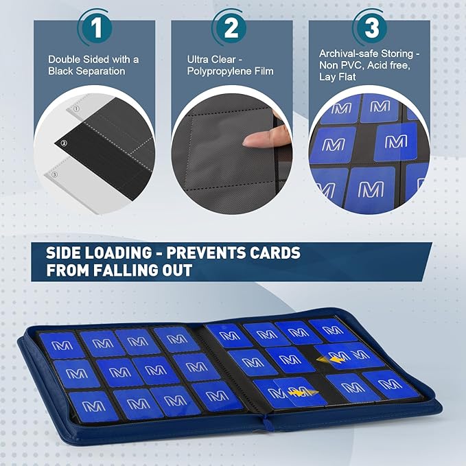 Premium Card Binder 12 Pocket for 720 Pockets Trading Card Binder, PU Zipper Card Collection Album, Sturdy Side-Loading Card Book Holder for MTG, TCG, Game Cards, Sports Cards
