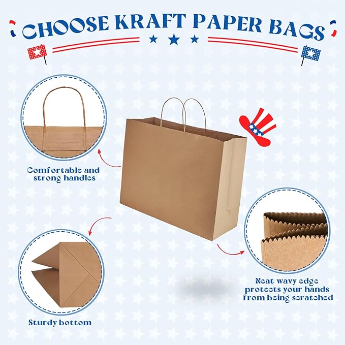 MESHA Kraft Paper Bags 16X6X12 Brown Large Gift Bags with Handles Bulk,300 Pcs for Small Business,Birthday Wedding Party Favor Bag,Paper Shopping Bag