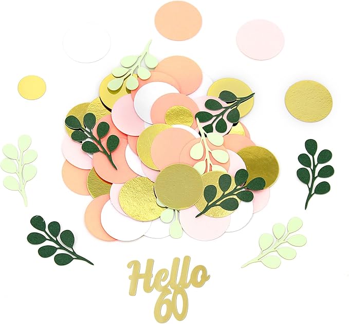 300PC 60TH Birthday Confetti for Table Pink and Sage Green Happy 60TH Birthday Decorations for Woman Dots Hello 60 Confetti Scatters Sixty Party Decor Supplies