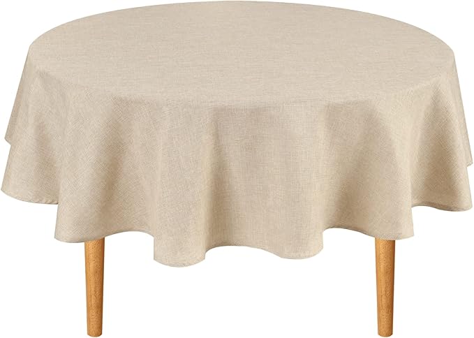 Hiasan Round Linen Tablecloth 50 Inch - Wrinkle and Stain Resistant Washable Polyester Fabric Table Cloth for Dining Room Kitchen Party, Beige