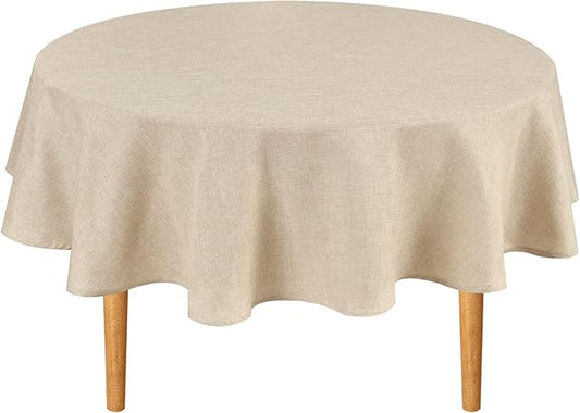 Hiasan Round Linen Tablecloth 40 Inch - Wrinkle and Stain Resistant Washable Polyester Fabric Table Cloth for Dining Room Kitchen Party, Beige
