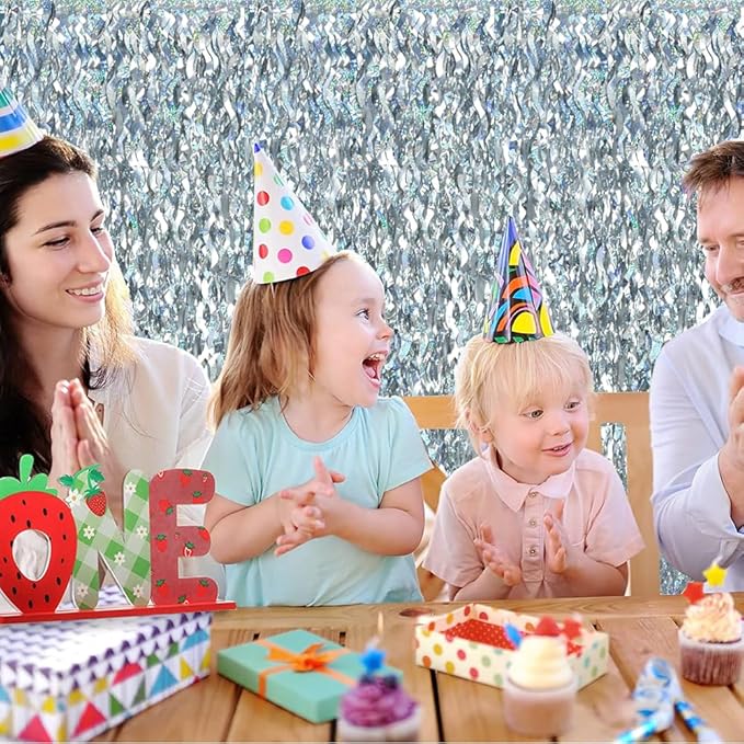 TONIFUL 3Pcs Wavy Metallic Tinsel Foil Fringe Curtains Silver Streamer Backdrop for Photo Booth Props,Party Door Wall Curtain,Bachelorette,Birthday,Anniversary,Bridal Shower Decor (9.9ft x 6.6ft)
