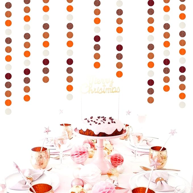 Boho Burgundy Brown-Orange Party-Decorations Streamers - 52Ft Birthday Baby Shower Hanging Paper Garland Banner,Fall Autumn Thanksgiving Harvest Rustic Wedding Bridal Classroom Supplies Decor Hugtmr