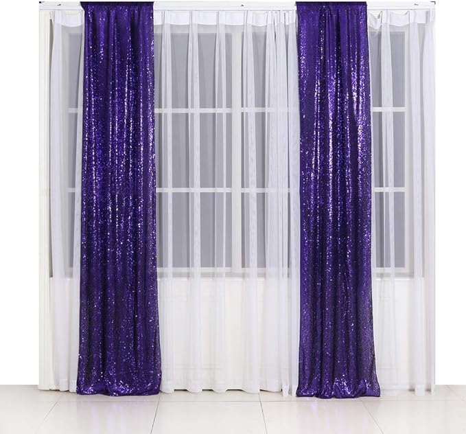 SquarePie Sequin Backdrop Curtain 2FT x 8FT Purple 2pcs Background for Wedding Halloween Party Christmas