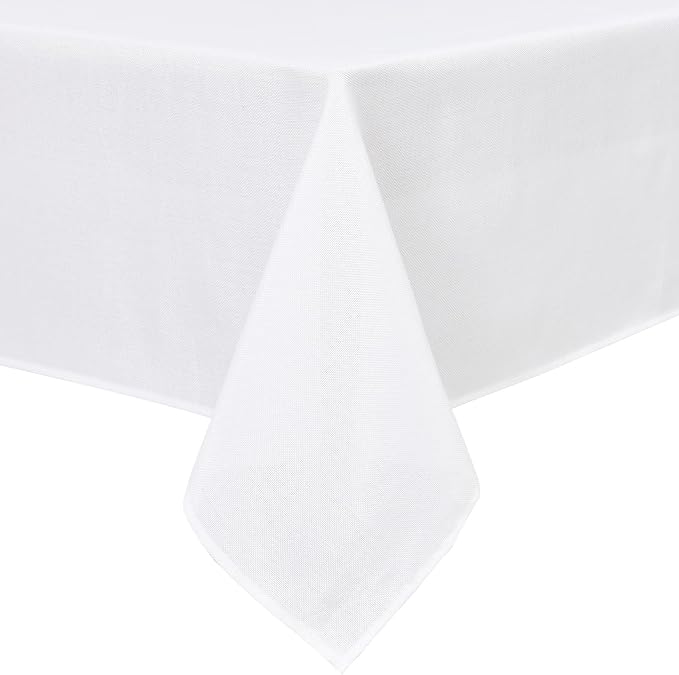 Hiasan Faux Linen Rectangle Tablecloth - Wrinkle and Stain Resistant Washable Table Cloth for Kitchen Dining Room Holiday Table Cover for Dinner, White, 70 x 120 Inch
