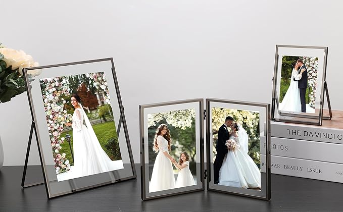 4x6'' Charcoal Black Double Floating Frame, for 2x3'', 3x5''. Black Plated Metal Frames For Tabletop/Shelf Photo Frame, Gift Choice for Wedding, Easter, Christmas,Birthady, Home or Office Decor.