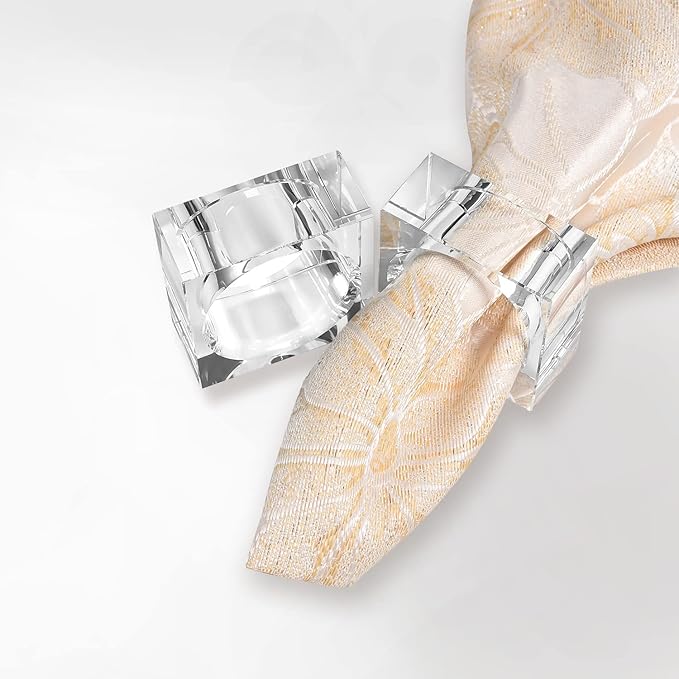 Kitcom Mini Napkin Rings Set of 12 Square-Shaped, Crystal Napkin Ring for Thanksgiving, Christmas, Family Gathering, Wedding Reception, Clear with Gift Box