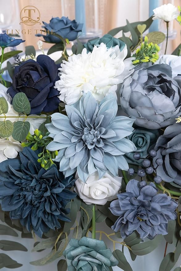 TINGE TIME Artificial Sweetheart Flower Swag with Table Cloth and Table Runner, Pack of 3 Floral Arrangement for Wedding Sweetheart Table Centerpiece Decoration (Dusty Blue)