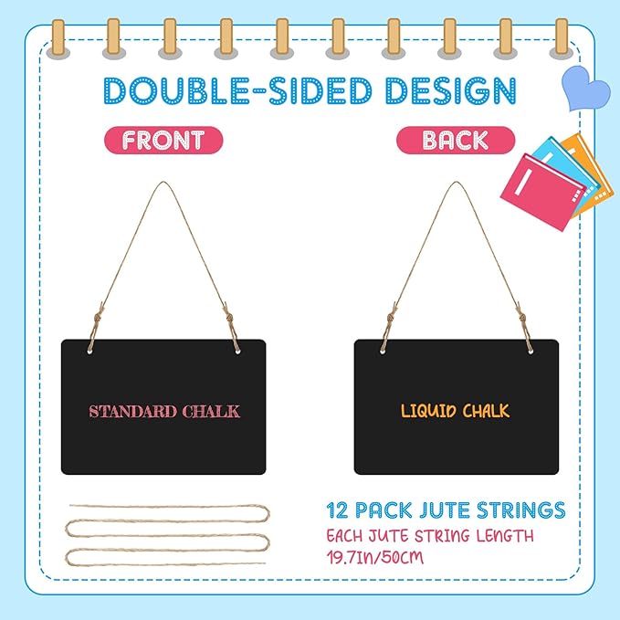 12 Pcs 4 x 6 Acrylic Chalkboard Hanging Sign with Chalk Markers Chalk Board Signs with Hanging String for Wedding Kitchen Home Party Decoration (Rectangle)