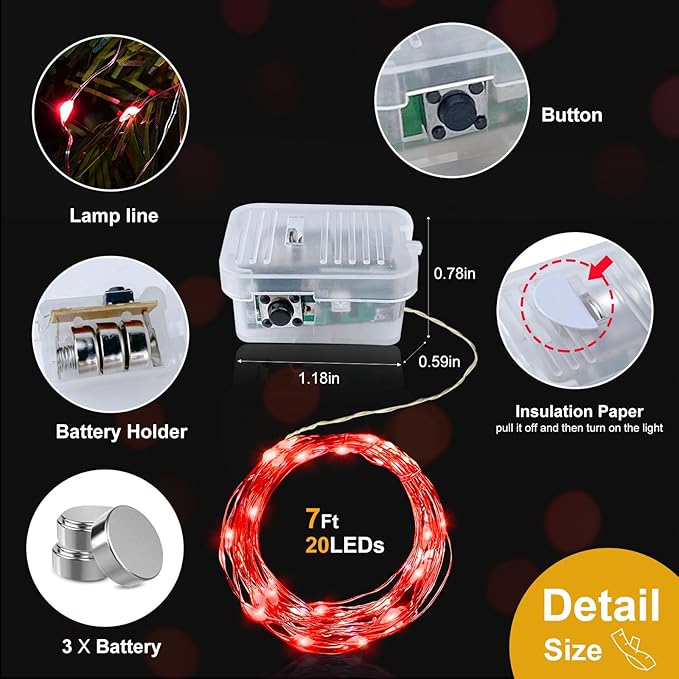 pozzolanas 8 Pack Red Battery Operated String Lights - 7ft Waterproof Fairy Lights with 20 LEDs for Home, Mason Jar, Party, Wedding, Halloween, Christmas Decorations