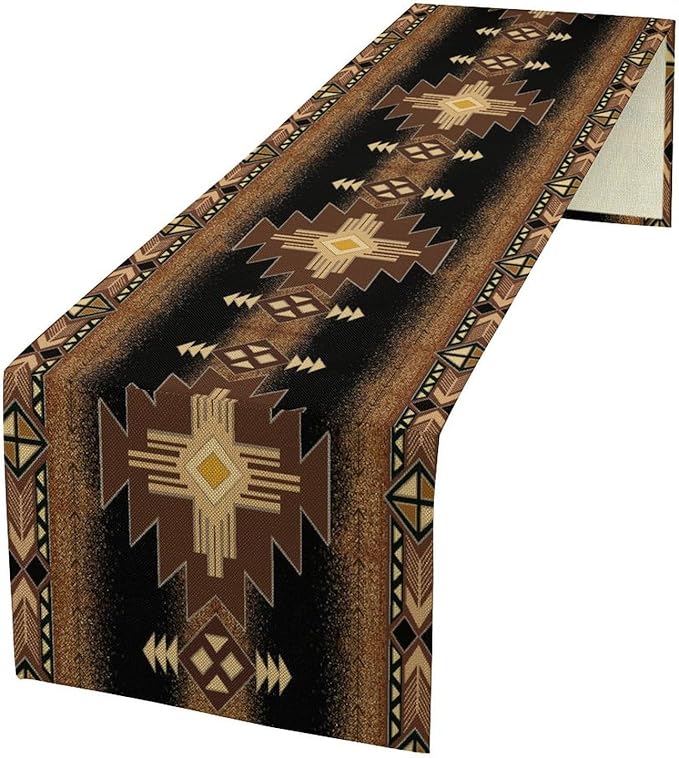 Aztec Table Runner Southwestern Native Vintage Geometric Pattern Table Runner Retro Country Table Dinner Decoration 13x60 Inch