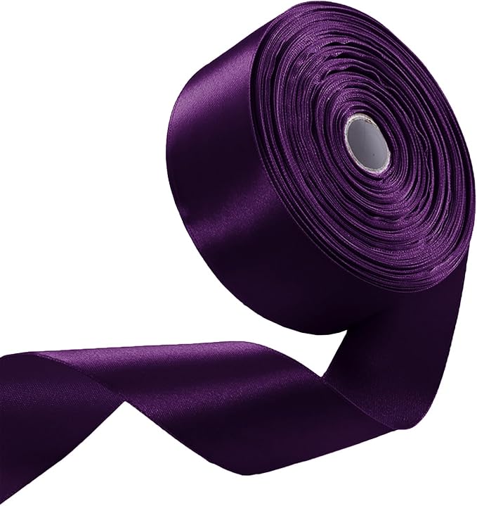 1-1/2" x 50 Yards Regal Purple Satin Ribbon Single Faced Fabric Ribbons for Gift Wrapping, Crafting, Floral Arrangements, Flower Bouquet, Wedding, Home Decor