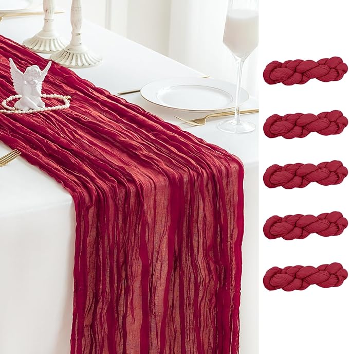 Sioloc Burgundy Red Cheesecloth Table Runner Fall Autumn Decor for Home 10ft Table Cloth for Wedding Birthday Party Bridal Shower Christmas Halloween Thanksgiving