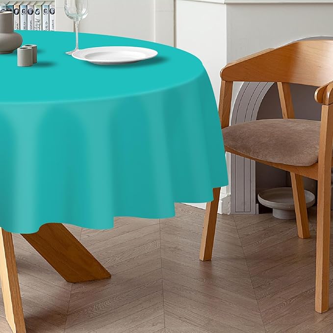 QIKSION Aqua Blue Round Tablecloth 3 Pack, 84 Inch Plastic Table Cover Disposable for Parties
