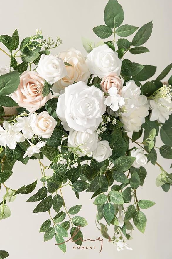 Ling's Moment 6.5FT Artificial Wedding Arch Flowers, Backdrop Floral Garland, White Sage Ceremony Reception Hanging Eucalyptus Rose Arbor Arrangement Outdoor Party Swag Home Decorations