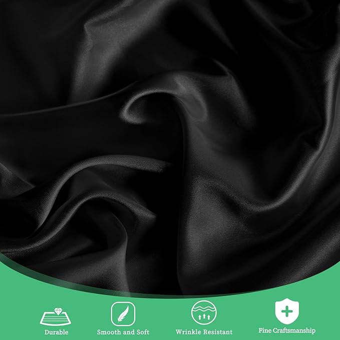 fani 12 Pack 108 Inch Black Satin Tablecloth - Premium Bright Silky Round Tablecloth Overlay Smooth Fabric Table Cover, Table Decoration for Wedding Party Banquet Events Restaurant Kitchen Dining