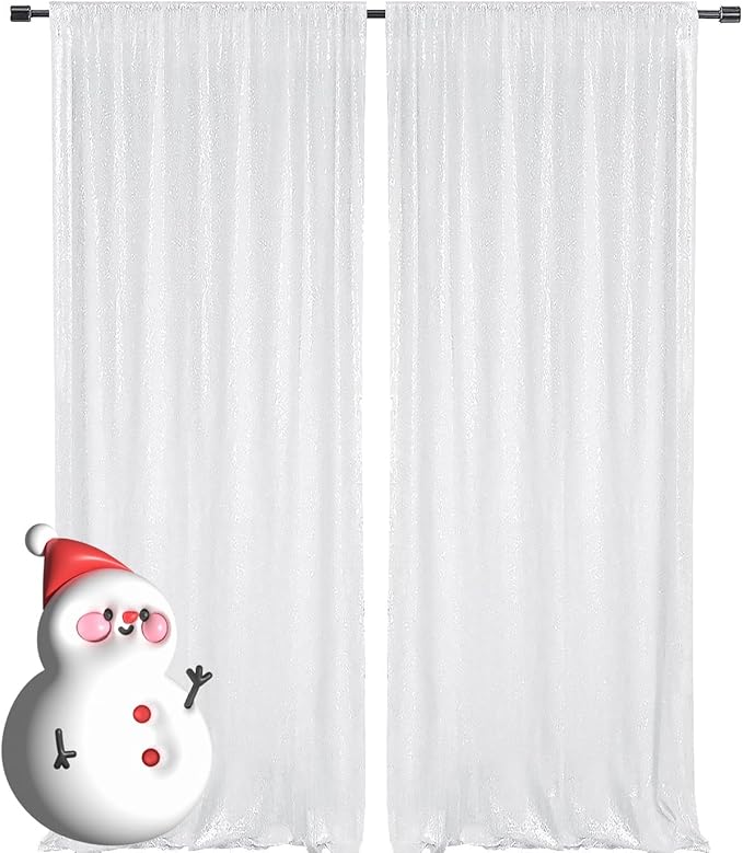 White Sequin Backdrop 2FTx8FT 2 Panels Curtains Party Decoration Glitter for Birthday Wedding Curtain