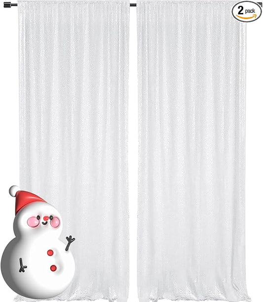 White Sequin Backdrop 4FTx8FT 2 Panels Curtains Party Backdrop Glitter for Birthday Wedding Curtains