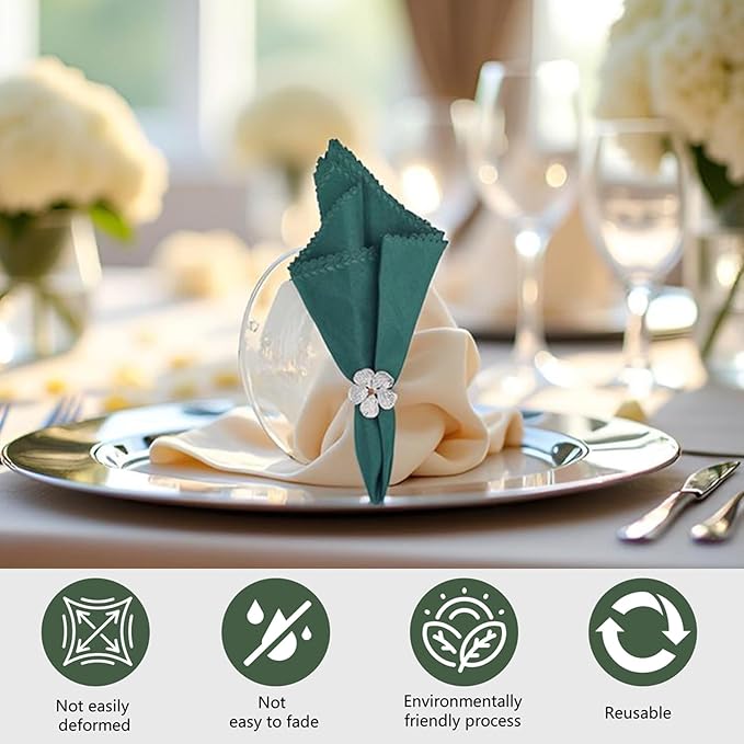 Flower Napkin Rings Set of 50, Plum Blossom Napkin Ring Silver Floral Holder for Wedding Season Banquet Party Décor Holiday Dinner Delicate Serviette Buckles Table Setting (Silver 50)