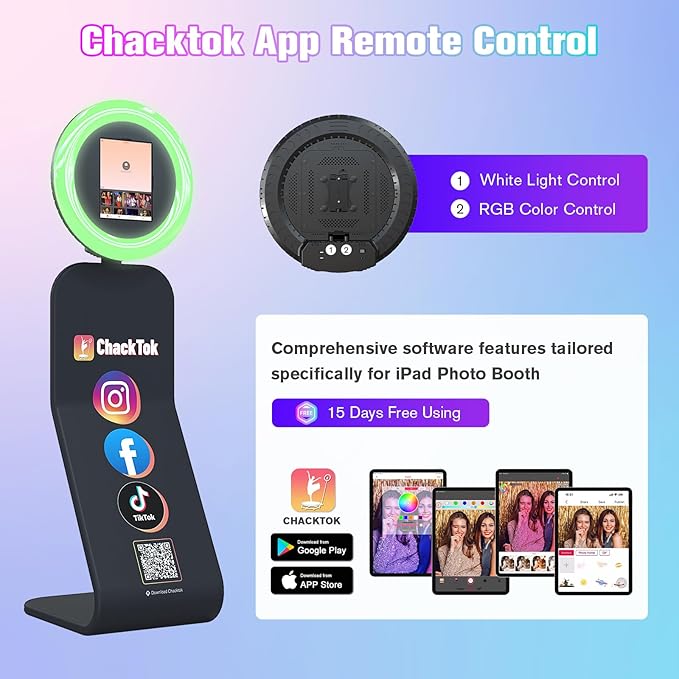 MWE Portable Photo Booth Stand Compatible with iPad Photo Booth 10.2in/10.9in/11in/12.9in with Software APP and Remote Control, RGB Ring Lights Music Sync,Logo Customization (Clothbooth,Honeycomb Box)